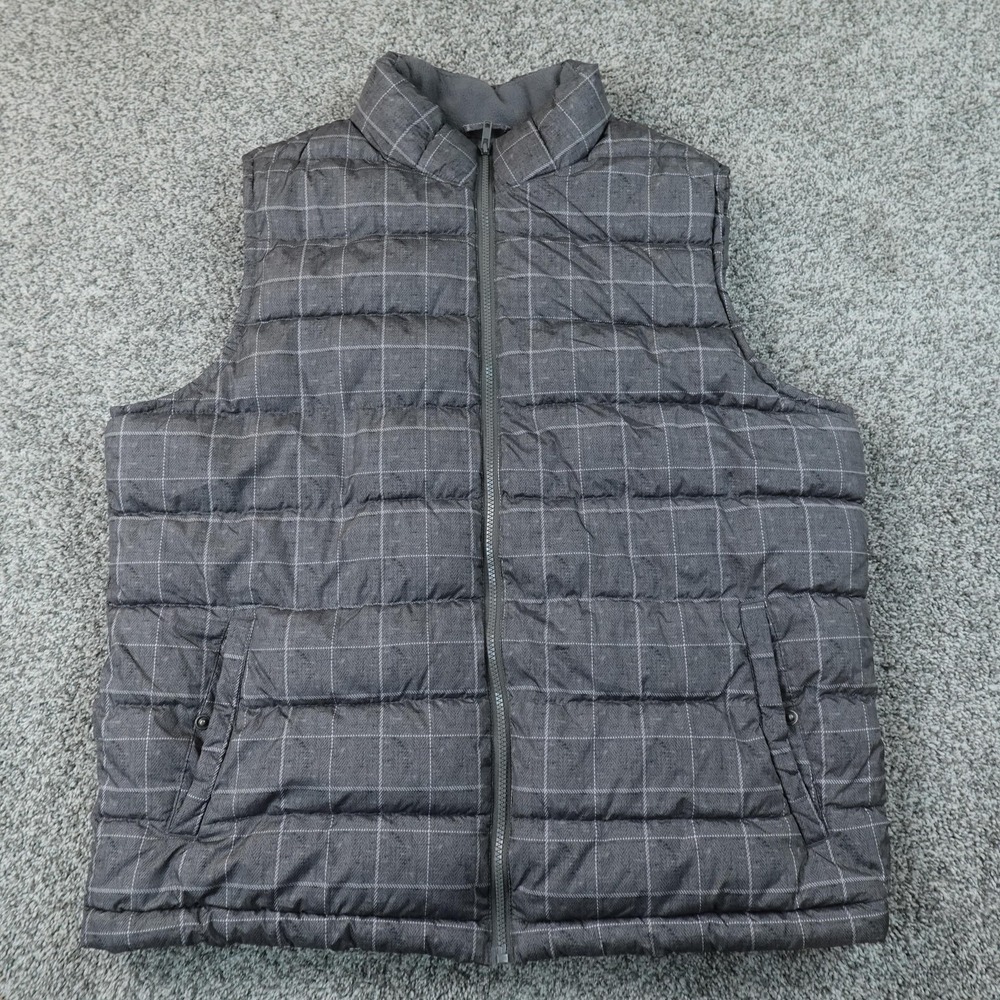 Gap Vest Mens XL Gray Plaid Quilted Puffer Insulated Full Zip Casual Outdoor Top